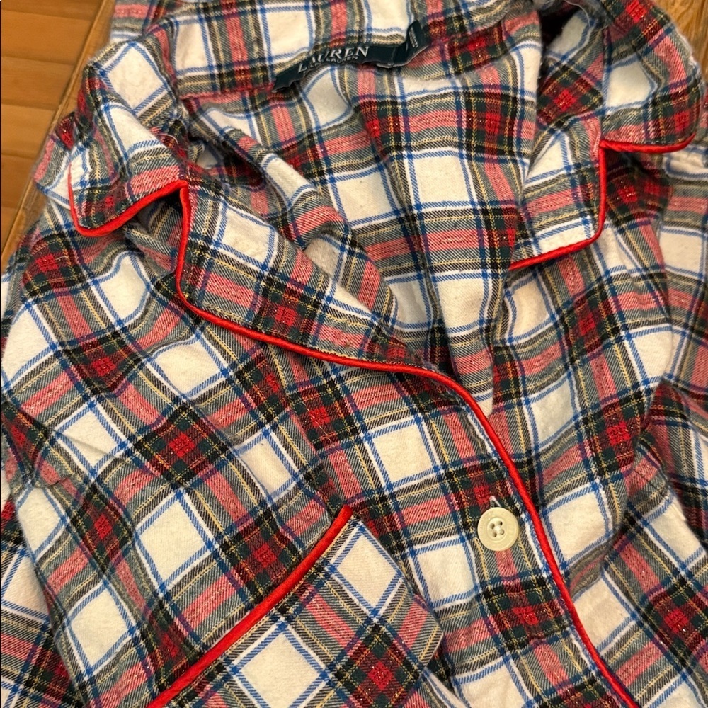 Lauren Ralph Lauren Red Blue Green Gold Metallic Plaid Tartan 100% Cotton PJ Set